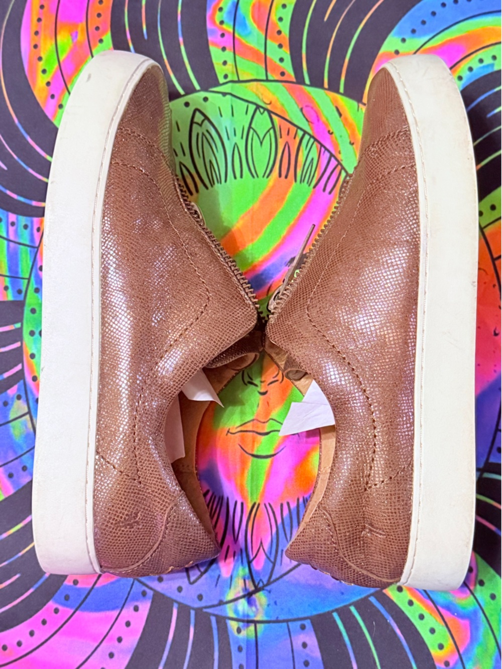 Frye Brown Leather Zip-Front Slip-On Flats - Picture 11 of 11